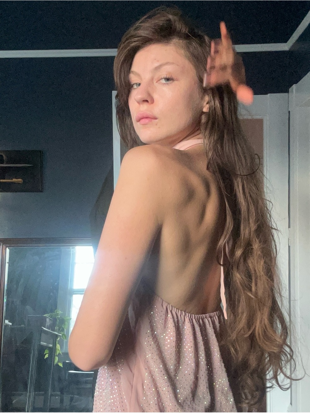 Anthropologie Rose Taupe Rhinestone Halter Top - Picture 2 of 3